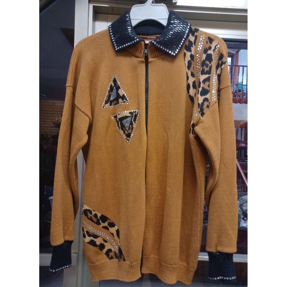 Vintage Mardel Handcrafted Womens Boho Zip Sweater M-L Heavily Decorated